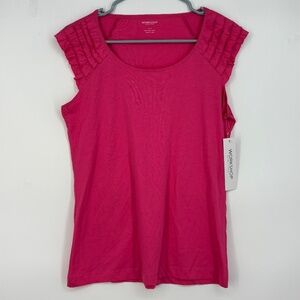 Workshop Republic Clothing Womens Medium T-Shirt Bright Pink Ruffled Cap Sleeves